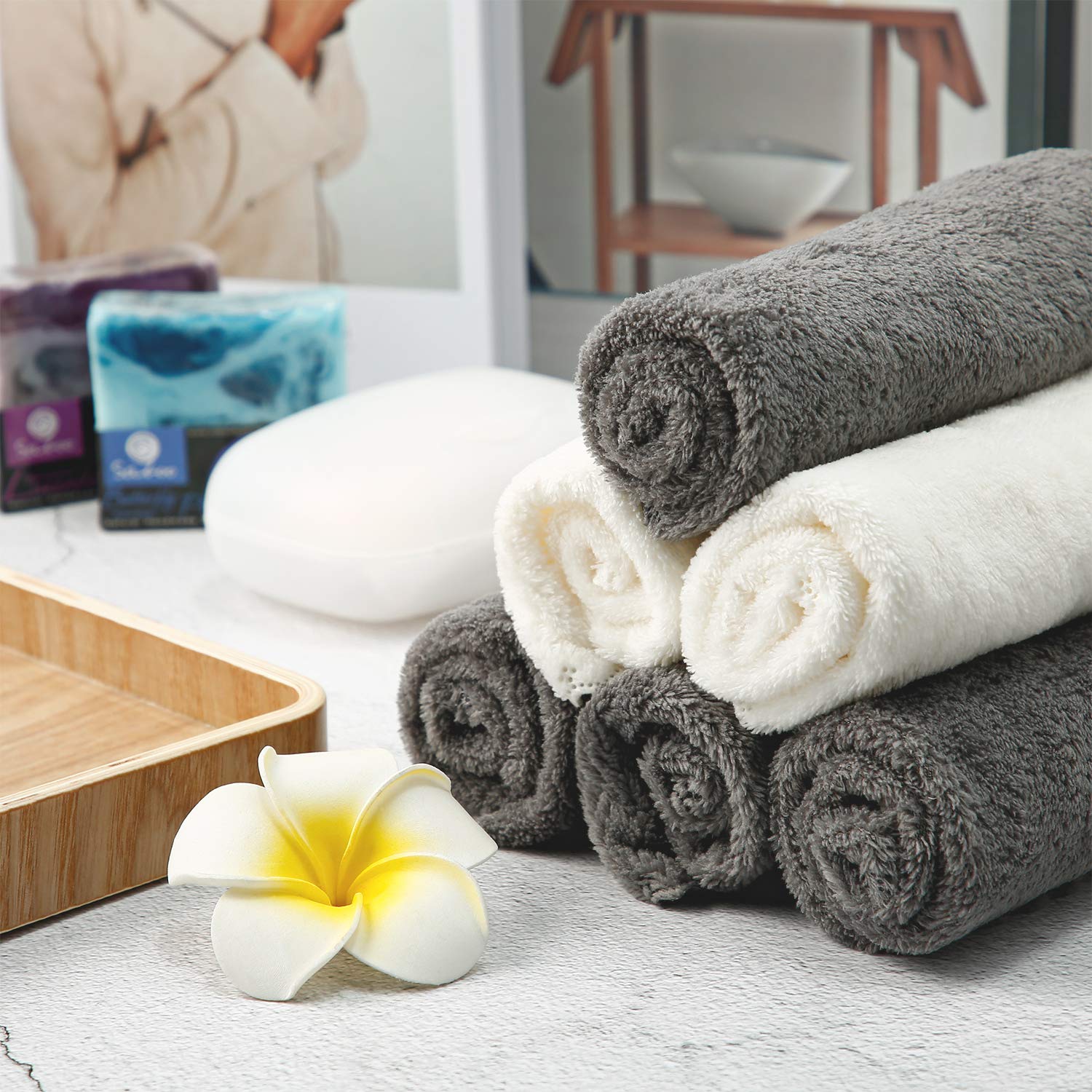 12 Pieces Face Makeup Remover Cloths Microfiber Wash Cloth Soft Facial Cleansing Cloth for Face, 12 x 12 Inch (White, Gray): Beauty