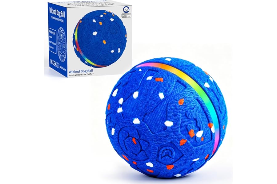Foicuot Interactive Dog Ball Toy, Durable E-TPU Material, 3 Play Modes with Colorful Lights, Automatic Moving, Bouncing and Rotating for Medium and Large Dogs Indoor & Outdoor (Blue)
