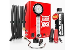 AUTOLINE PRO Automotive Leak Tester With Built-in Air Motor and Pressure Gauge - Model 03 - Exhaust Smoke Detector Tools Kit - Car Smoke Machine With Flow Meter and Best Ranked Fluid for EVAP