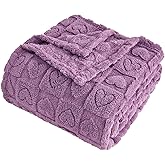 FY FIBER HOUSE Throw Blankets with Heart Checkered,Soft Warm Blankets for Lover Mom Father Gifts,Washable Lightweight Fuzzy Blanket for Couch Sofa Bed Office All Season(Lavender,50"x60")