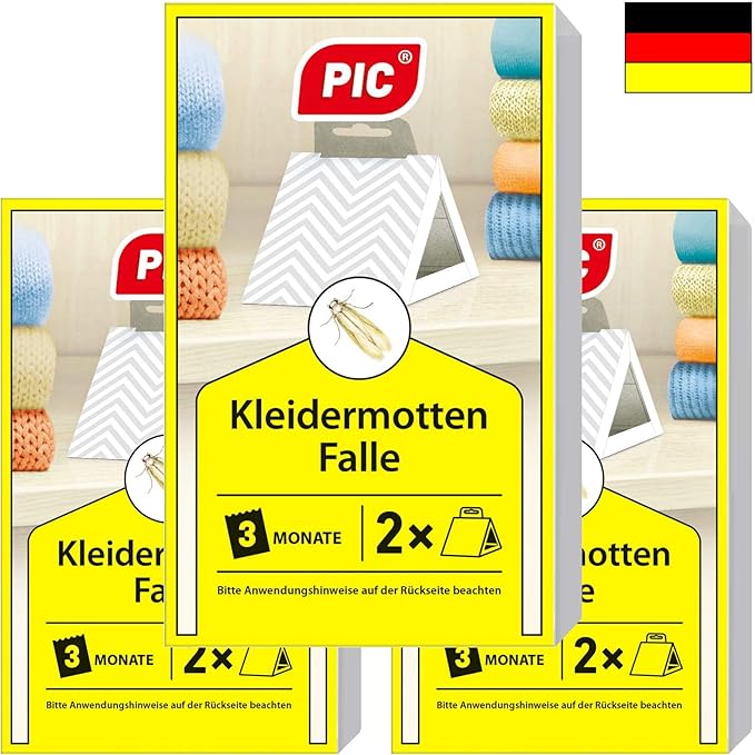 PIC Kleidermottenfalle - Dreierpack = 6 Stück - Mittel gegen Kleidermotten, geeignet zum Schutz sämtlicher Kleidung im Schran