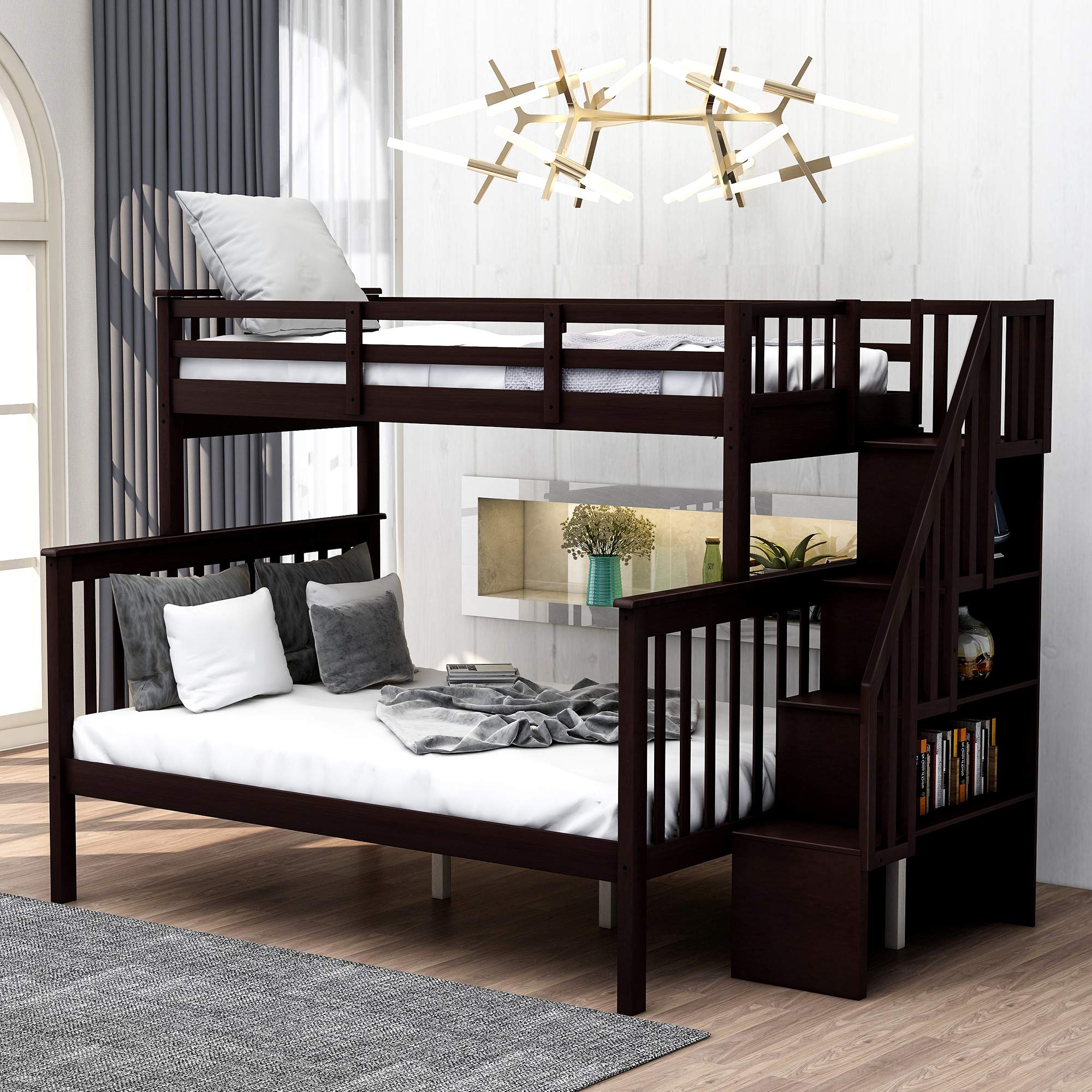 Photo 1 of --------------- PARTIAL SET BOX 3 ONLY ---------------- Ball & Cast Twin Over Full Bunk Bed with Storage Ladder and Full-Length Guardrails,Wooden Bunkbed w/Slat Support & into Two Individual Beds,Bedframe Furniture for Student Dorms,Guest Rooms,Espresso