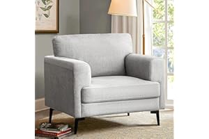 CDCASA Accent Chair, Linen Fabric Oversized Mid Century Modern Chair Set of 1, Comfy Upholstered Armchair Reading Accent Chairs Sofa Chairs for Bedroom Living Room, Light Gray