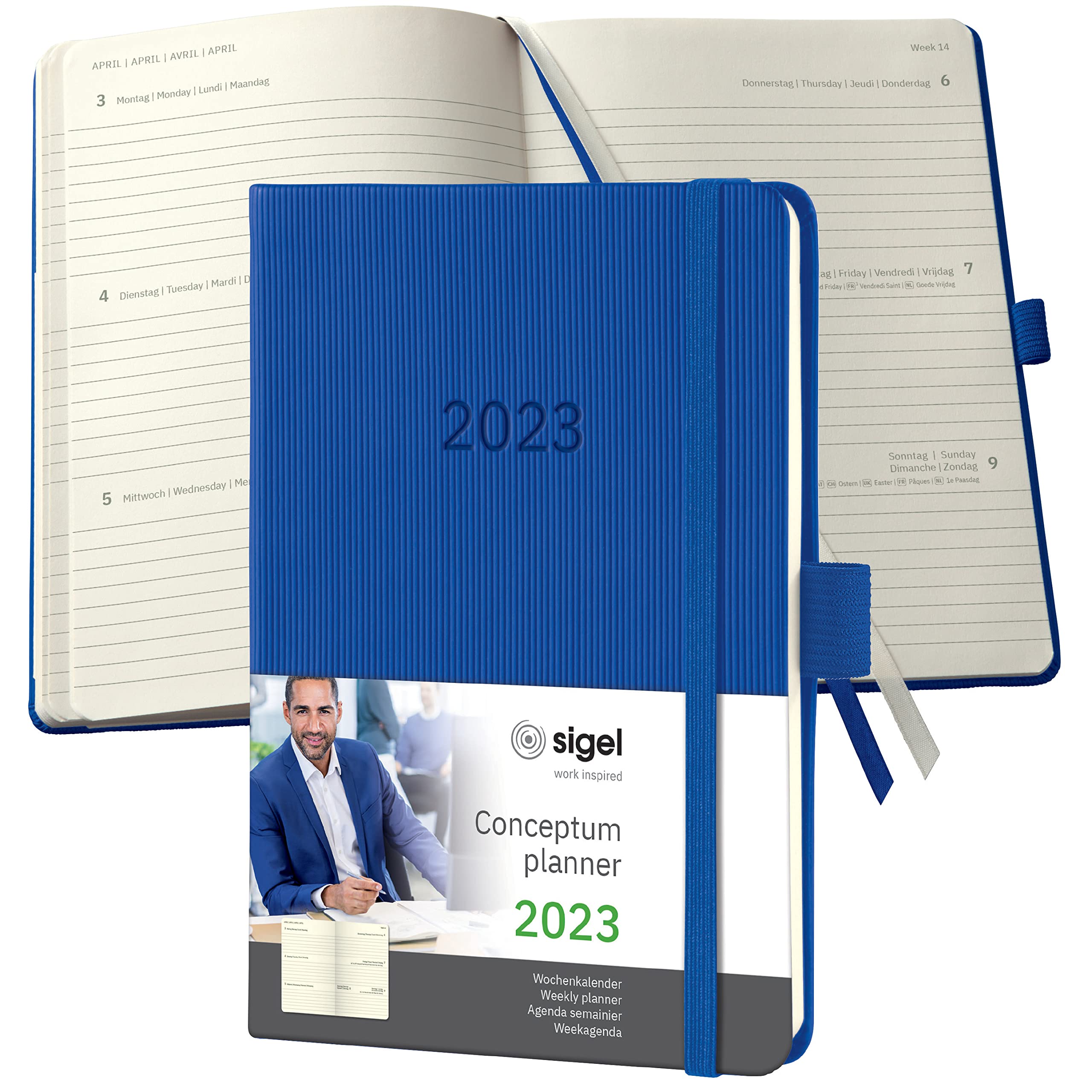 SIGEL C2369 Weekly planner Conceptum 2023 - approx. A6 - blue - hardcover - 2 pages = 1 week - 176 S.