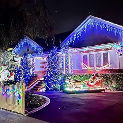 99ft Icicle Lights for Outside, Blue Christmas