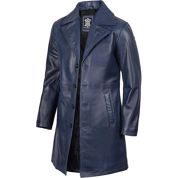 Men's Gray Long Coat, Leather Honey Treated, men vintage outwear