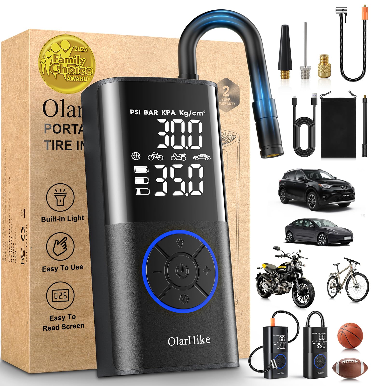 Photo 1 of **MISSING ALL ATTACHMENTS**OlarHike Tire Inflator Portable Air Compressor, Smart Dual Hose System, 160PSI Auto Air Pump for Car Tires, Bike,Bicycle, Motorcycles,Electric Pump with LED Light & Digital Pressure Gauge
