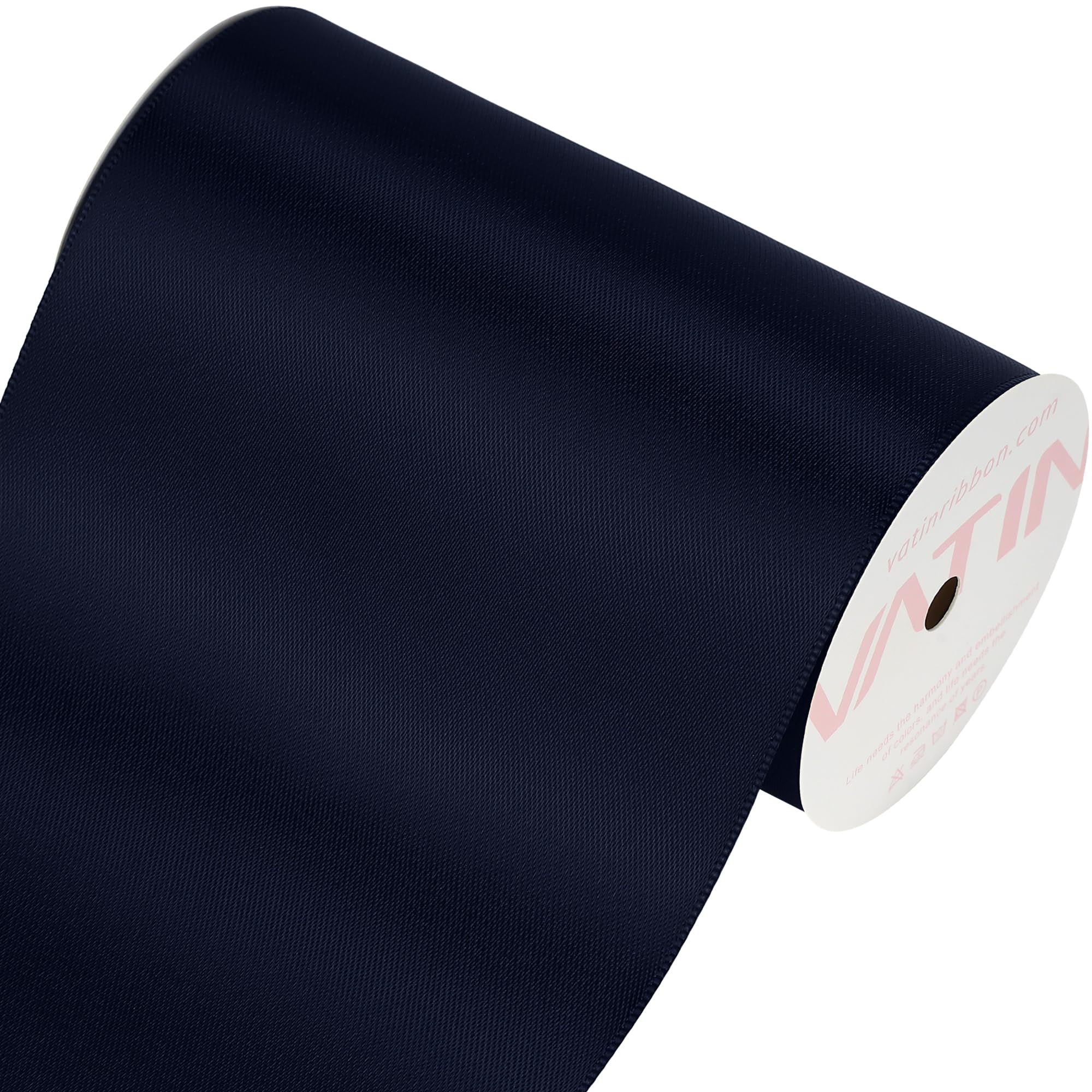 VATIN 100mm Wide Double Faced Polyester Deep Navy Blue Satin Ribbon- 4.5 Metre/Spool, Perfect for Chair Sash, Making Bow, Sewing and Wedding Bouquet
