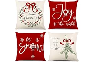 ONFAON Christmas Decorations - Christmas Pillow Covers 18x18 Set of 4, Holiday Christmas Decor Home Sofa Couch Cushion Indoor Decorations
