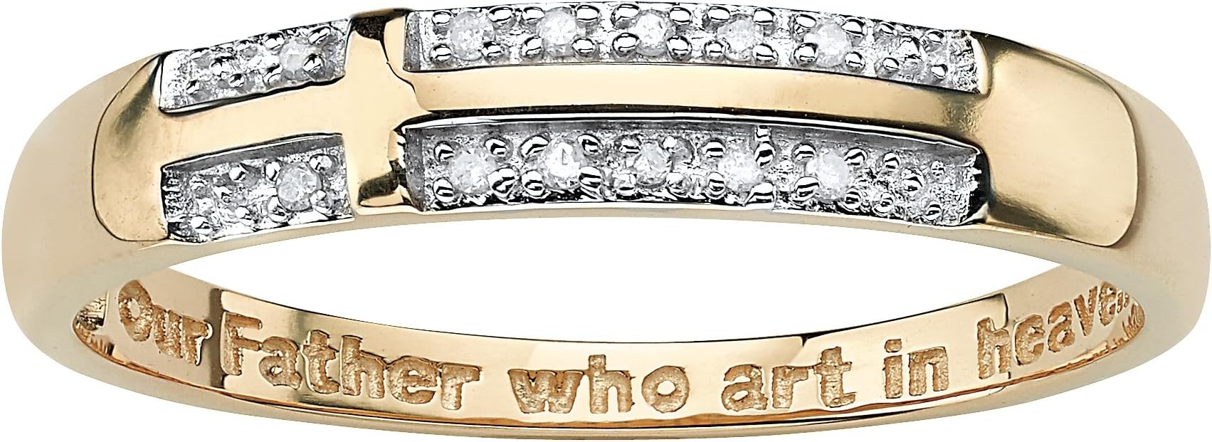 Seta Jewelry Men's 10K Yellow Gold Genuine Diamond Accent Lord's Prayer Cross Ring