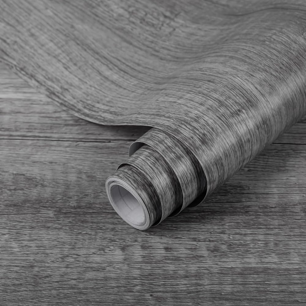 Decoroom Grey Wood Effect Vinyl Wrap 30x200cm Self Adhesive PVC Film