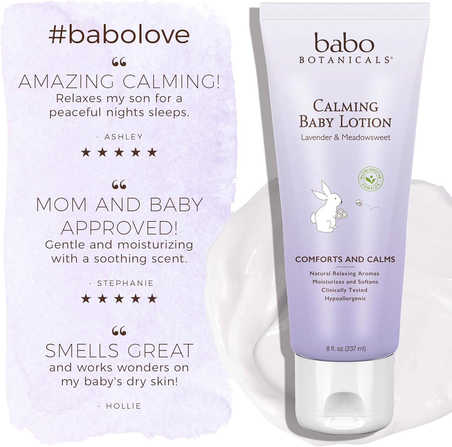 Babo Botanicals Calming Lotion with French Lavender and Organic Meadowsweet, Non-Greasy, Hypoallergenic, Vegan, for Babies, Kids or Sensitive Skin - 8 oz. : Body Lotions : Beauty