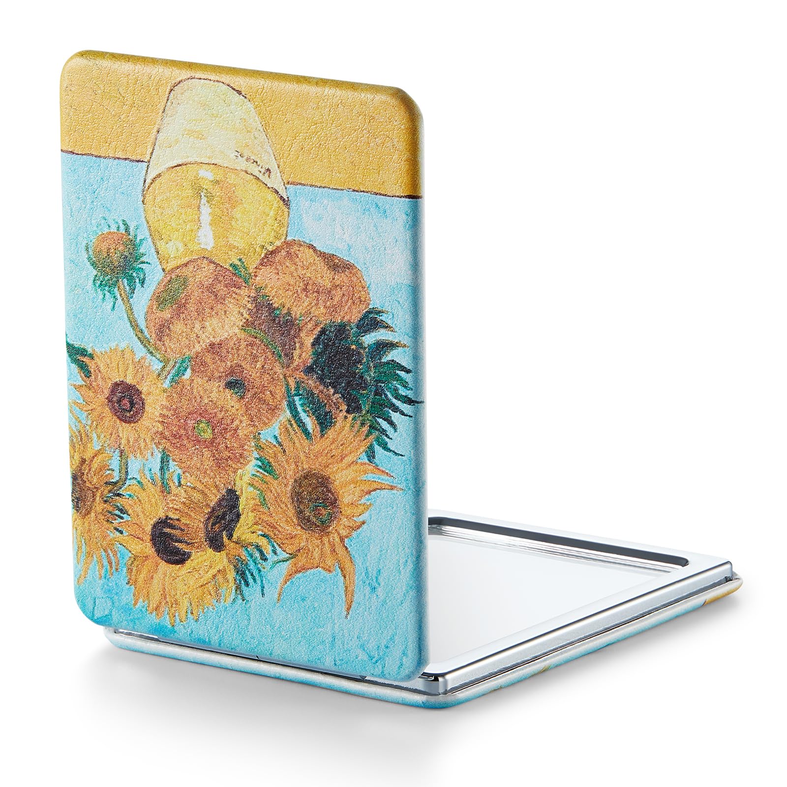 OMIRO Compact Mirror with 1x/3x Magnification, 2-Sided with PU Leather, Pocket Mirror for Wallet, Travel, Gift (Sunflowers)