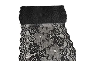 LUMKET Lace Realm 7 Inches Wide Floral Stretchy Lace Elastic Trim Fabric for Garment & DIY Craft Supply- 5 Yard (7018black)
