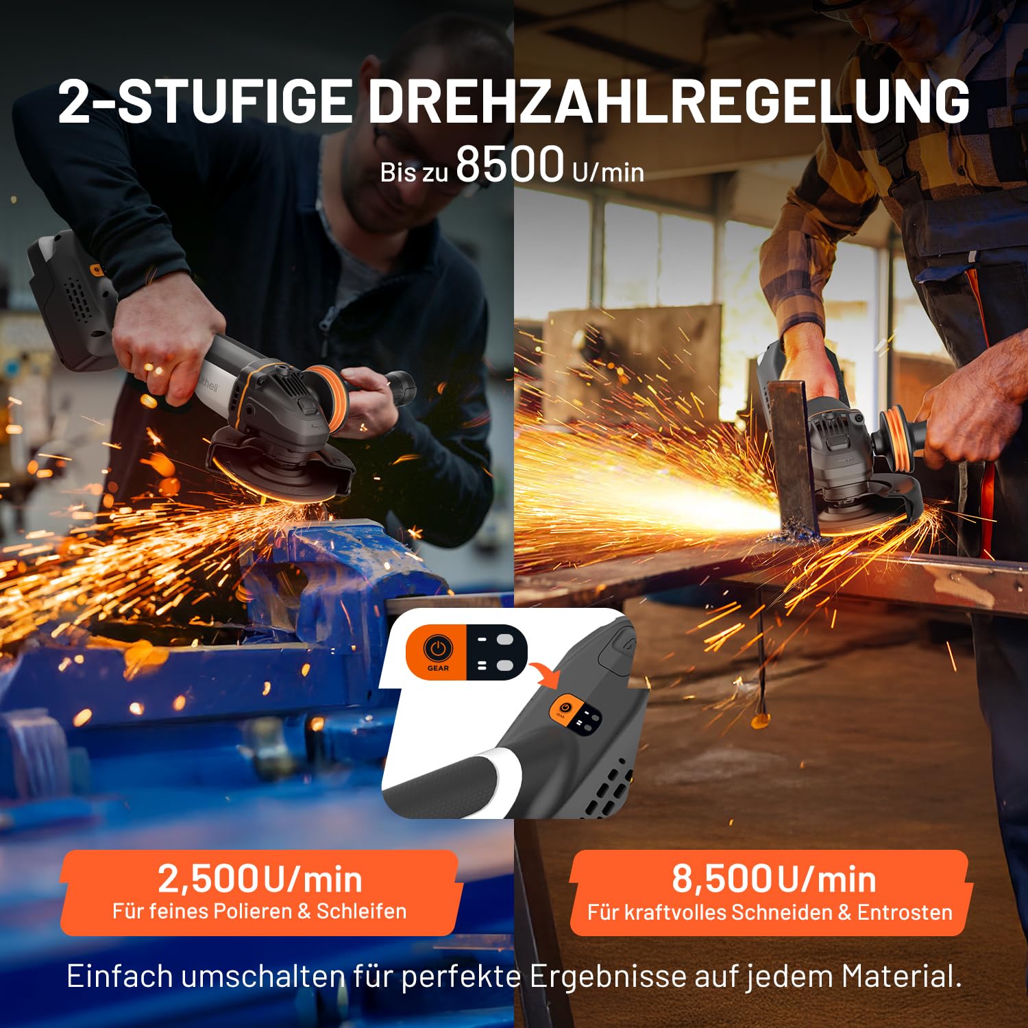 Litheli 20V Akku Winkelschleifer 125mm, 8500 U/min mit 4.0Ah Akku & bürstenlosem Motor, Drehzahlregelung zum Schneiden, Schleifen, Polieren, Entrosten, Kabellos für Metall, Stein, Holz 3