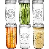 Tebery 6 Pack Wide Mouth Home Glass Mason Jars with Airtight Lids and Bands, 24-Ounce Canning Glass Jars for Canning, Fermenting, Pickling, Meal Prep, Overnight Oats, Jam, Jelly