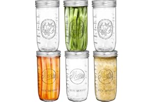 Tebery 6 Pack Wide Mouth Home Glass Mason Jars with Airtight Lids and Bands, 24-Ounce Canning Glass Jars for Canning, Ferment