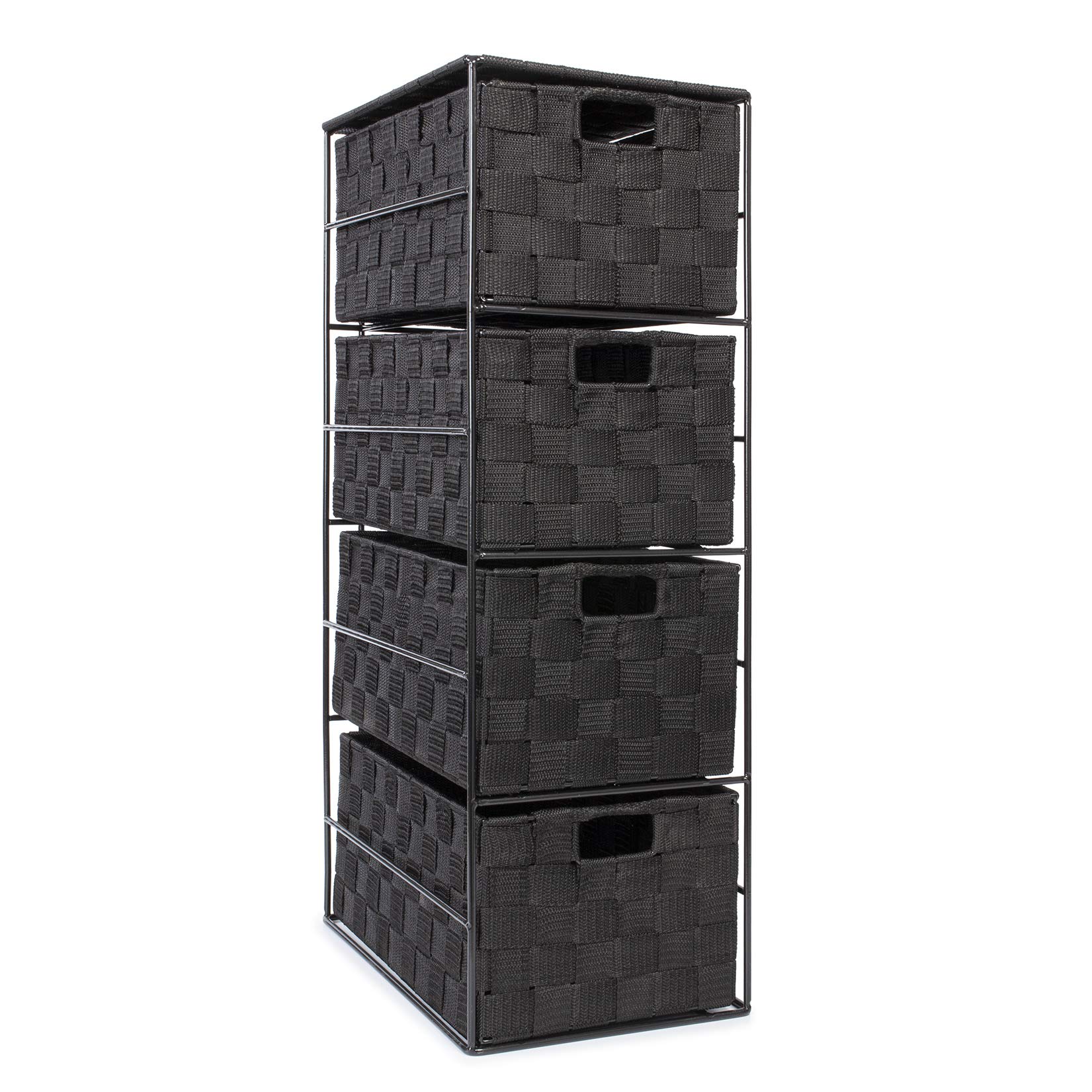EHC Woven 4 Drawer Storage Unit Cabinet For Bathroom, Bedroom - Black
