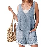 Glamaker Womens Summer Denim Romper Overall Shorts Casual Sleeveless V Neck Jean Romper Denim Outfit Short Jumpsuits 2025