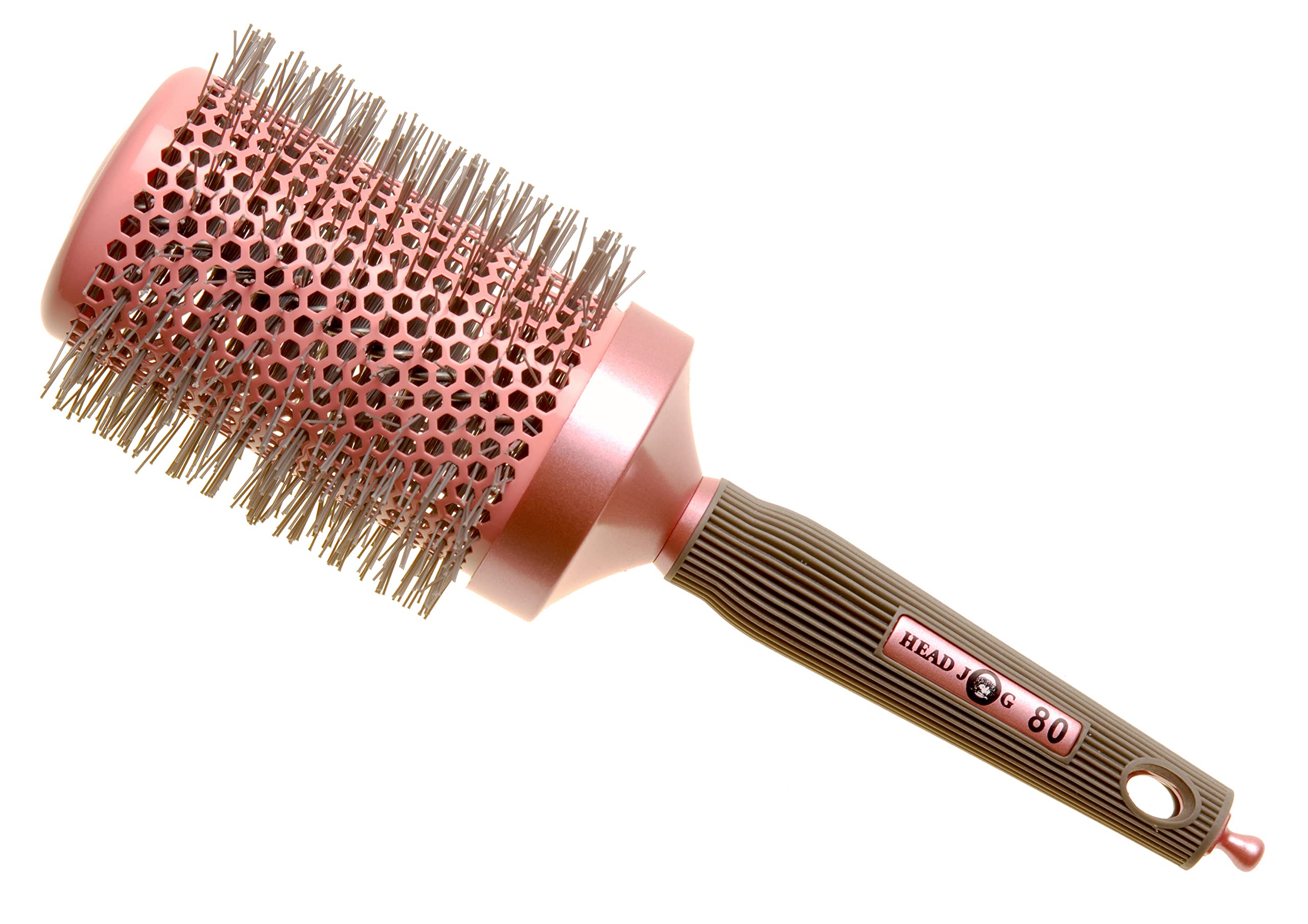 Head Jog 80 Pink Radial Brush. Ceramic Coating Barrel with Nylon Bristle & Rubber Handle. Lightweight & Durable Hair Brush for Hairdressing. Reduce Frizz for Healthy Looking Hair. (60mm) โ image 1