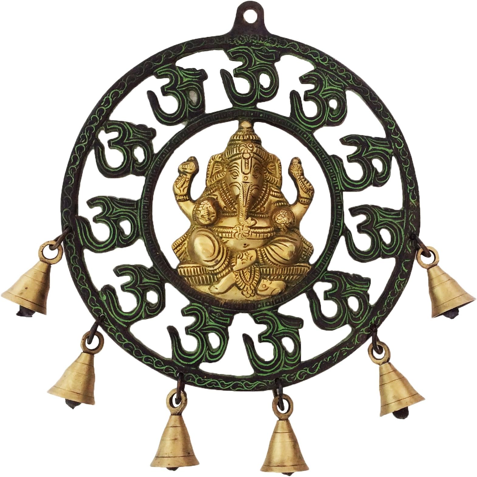 Aakrati Wall Hanging Double Finish Om Ganesh with Bells - Religious Hindu Lord Metal Brass Wind Chimes