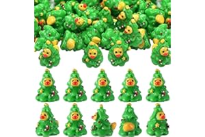 Weysat 60 Pcs Mini Christmas Resin Ducks Green Tree Christmas Duck Miniature Figurine Decoration for Cruise Ship Stocking Stucking Fillers Xmas Party Birthday Gifts