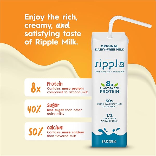 RIPPLE NON-DAIRY MILK, ORIGINAL | VEGAN MILK WITH 8G PEA PROTEIN| SHELF STABLE SINGLE SERVE CARTONS | ON-THE-GO | NON-GMO, PLANT BASED, GLUTEN FREE | 8 OZ, PACK OF 4