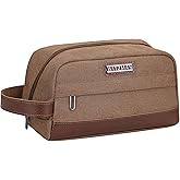 WITZMAN Toiletry Bag for Men Canvas Travel Bathroom Bag Lightweight Dopp Kit Mens Shaving Bag Cosmetic bag(A8011 Brown)