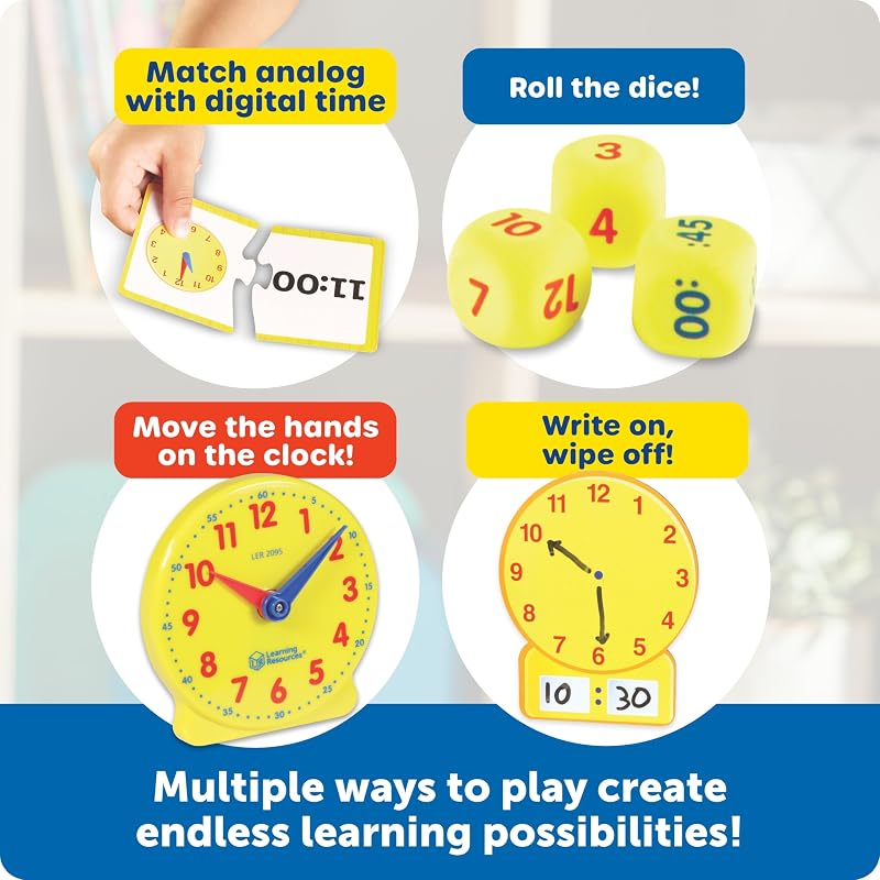 Set attività Sull’Ora – Gioco Educativo con 41 Pezzi per Bambini 5+, Impara a Leggere l’Orologio Analogico e Digitale con Carte e Orologi Didattici