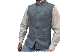 Tuikayoo Mens Herringbone Wool Vests Suit Business Tweed High Collar Waistcoats Slim Fit