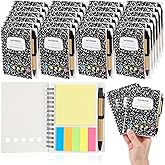 Dunzoom 24 Sets Spiral Notebook Bulk, Steno Pads Lined Notepad with Pen, Sticky Notes Colored Index Tabs, 5.2" x 4.1" Pocket Notebook for Home Business Office Supplies, 60 Sheets (Black)