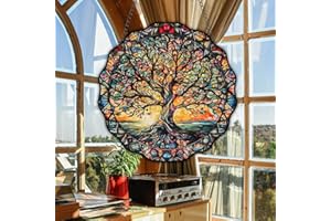 HOTIYOK Colourful Tree of Life Stained Acrylic Window Hanging Panel Forest Ornaments for Indoor Wall Decorations Gifts for Mom Grandma Teacher Nature Lover