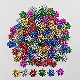 GYDbow 120pcs 1 Inch Mini Star Bows – Assorted Colors (Gold, Silver, Red, Green, Blue, Rosy) – Perfect for Gift Wrapping, Christmas, Crafts & More