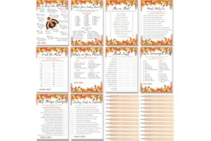 Ctosree Friendsgiving Game Cards 10 Games for 25 Guests Friendsgiving Dinner Activities Thanksgiving Party Ideas Fall Gifts for Friends Family Adults 125 Game Cards 25 Pencils