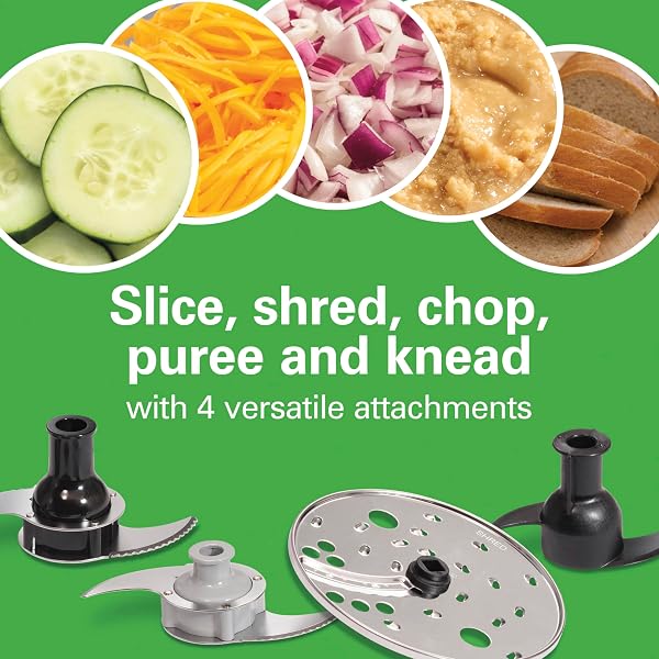 HAMILTON BEACH STACK & SNAP FOOD PROCESSOR AND VEGETABLE CHOPPER, STAINLESS STEEL BLADES, 14 CUP + 4-CUP MINI BOWLS, 3-SPEED 500 WATT MOTOR, BLACK (70585)