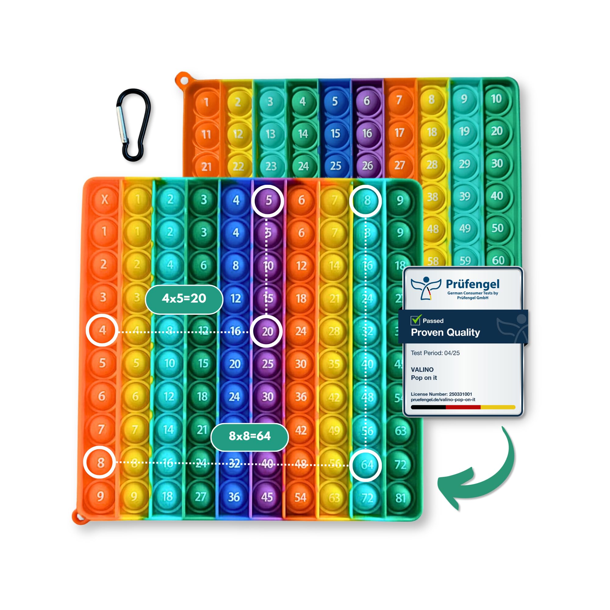 Valino PopIt 2 in 1 Multiplication Board and Hundreds Chart | 1x1 Learning Game for Montessori | XXL Pop On It Fidget Toy