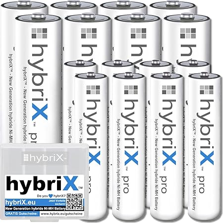 16er KombiPack Kraftmax hybriX pro Set - 8x Mignon AA + 8x Micro AAA Hybrid Akkus in Box - Die Neue Generation von Hybrid Akk