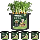 T4U 5-Pack 3 Gallon Fabric Grow Bags Heavy Duty with Handles Nonwoven Planter