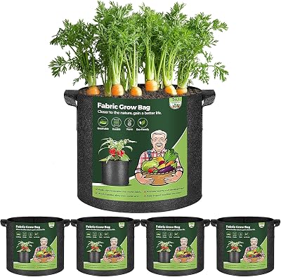 T4U 5 Gallon Plant Grow Bags with Handle Pack of 5 Nonwoven Fabric Pots