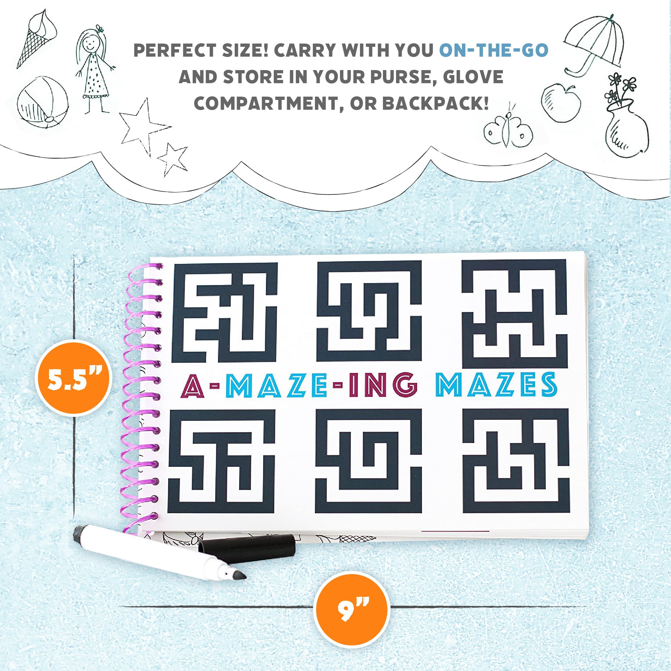 Squirrel Products Mom, I'm Bored Children's Activity Book, Fun Reusable Dry Erase Toy - Roadtrip Essentials, Word Games, Screen Free Activites for Kids Ages 3 and Up - Original Version