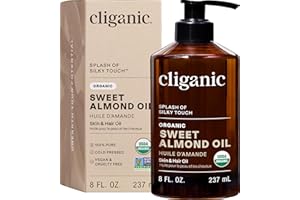 Cliganic Organic Sweet Almond Oil, 100% Pure (8oz) - for Skin & Hair, Nourishing Carrier Oil for Face & Body
