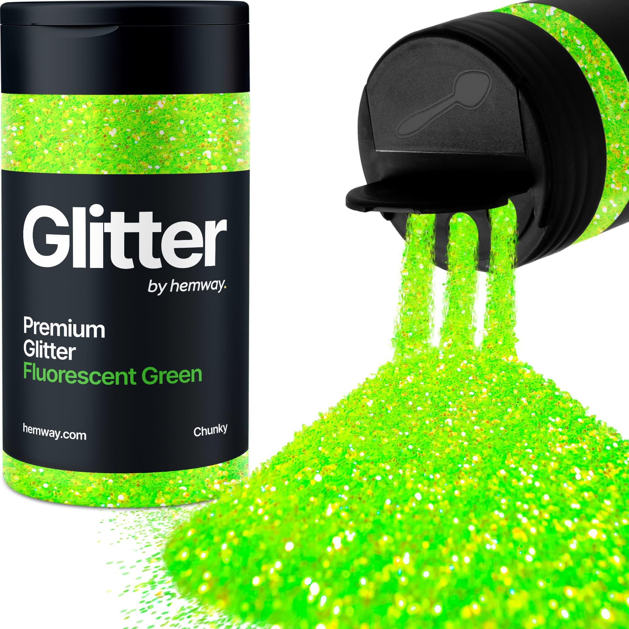 Fluorescent Green Glitter Shaker, 130g Chunky Glitter, Crafts 1/40" Metallic Flake Green Sequins, Resin & Epoxy Crafts, Decorating, Halloween, Christmas Nail, Face, Hemway