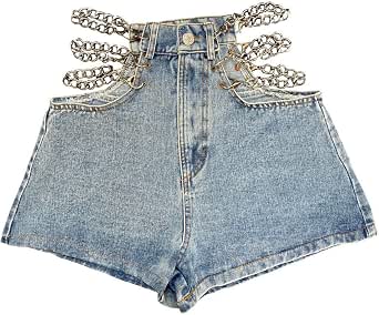 Amazon.com: Verano Lado Cadena Decoración Sexy Cintura Alta Pantalones  Cortos De Mezclilla Moda Para Mujer Jeans, Personalidad, M, Igual a la foto  : Ropa, Zapatos y Joyería