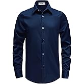 AOTIK Boys Stretch Wrinkle Free Dress Shirts Button Down Shirt Long Sleeve Formal School Uniform Shirts