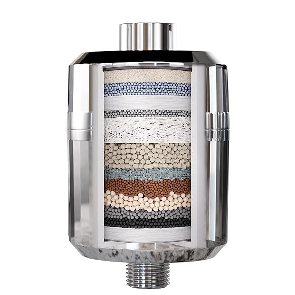 EVERGLOW HIGH-OUTPUT SHOWER FILTER, 100% REMOVES CHLORINE, MOISTURIZES DRY ITCHY SKIN, SKIN AND HAIR, HELPS WITH DANDRUFF, ECZEMA AND VITAMIN C INFUSED AND WATER SOFTENER, 4.7” – CHROME