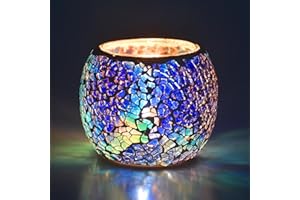RANCCO Scented Candle Holder Mosaic Glass Tea Light Holder,Handmade Romantic Glass Tealight Candle Holder for Aromatherapy,Party Décor(NO Candles),Also Used as Vase,Pen Holder,Potted Plants Bowl (Blue)