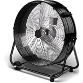 Uthfy 8800CFM Heavy Duty Industrial Drum Fan, 24 Inch High Velocity Floor Fan with 360&deg; Tilt,2 Casters,Handle,3 Speeds 320W Garage Fan for Shop,Patio,Yard,Commercial,Workshop,Factory