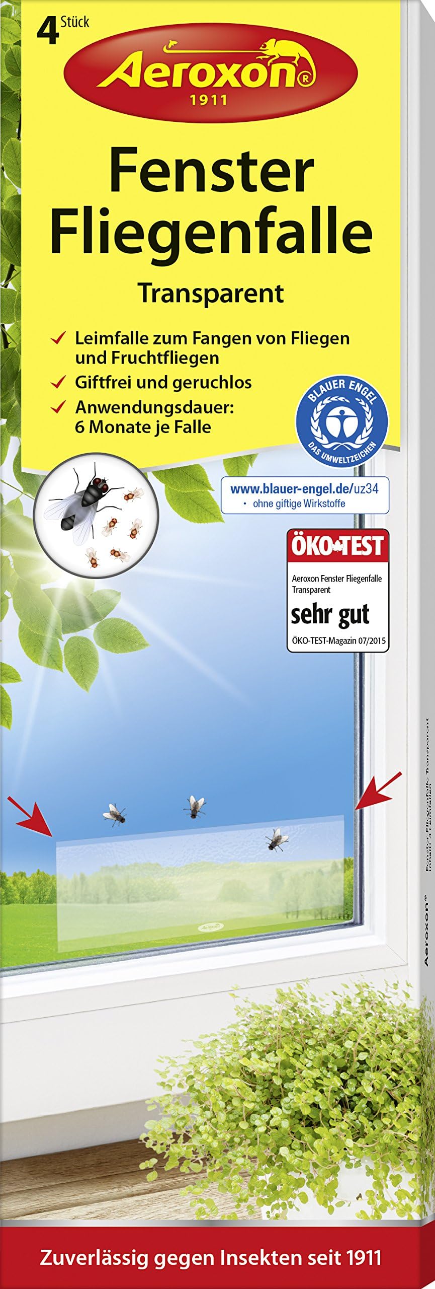 AeroxonFlytrap for Windows Adhesive Strips 4 Pieces Apply The Sticker in The Corners of The Window Stickers are Odorless and Substance Does not Evaporate Into The Room