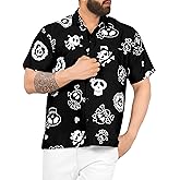 LA LEELA Men's Halloween Pirate Costumes Hawaiian Shirts Short Sleeve Button Down Shirt Mens Casual Tropical Shirts for Men
