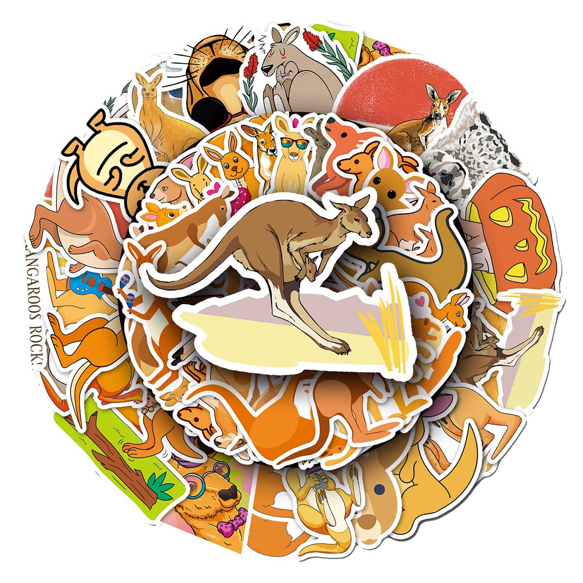 Cute Kangaroo Vinyl Stickers, 50 PCS Waterproof Illustrated Animal Decals for Laptops, Scrapbooking, Journals, Notebooks, Water Bottles, Suitcases, Phones & DIY Decor